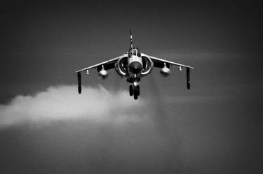 Royal Navy Sea Harrier FA2/T8 hovers with undercarriage down thumb