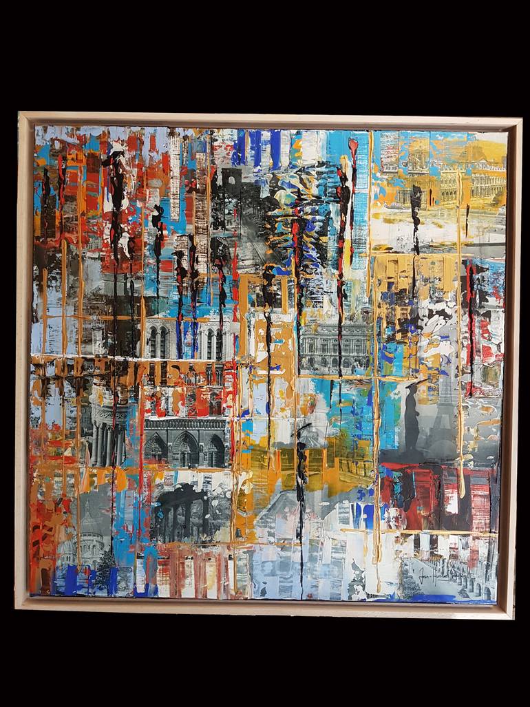 Original Abstract Cities Painting by Jean-Humbert Savoldelli