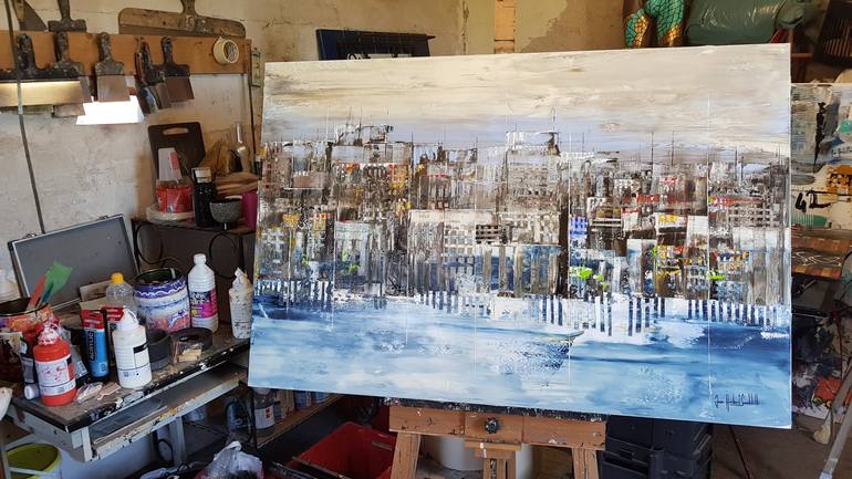 Original Abstract Expressionism Cities Painting by jean-humbert savoldelli