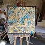On the easel with its frame.