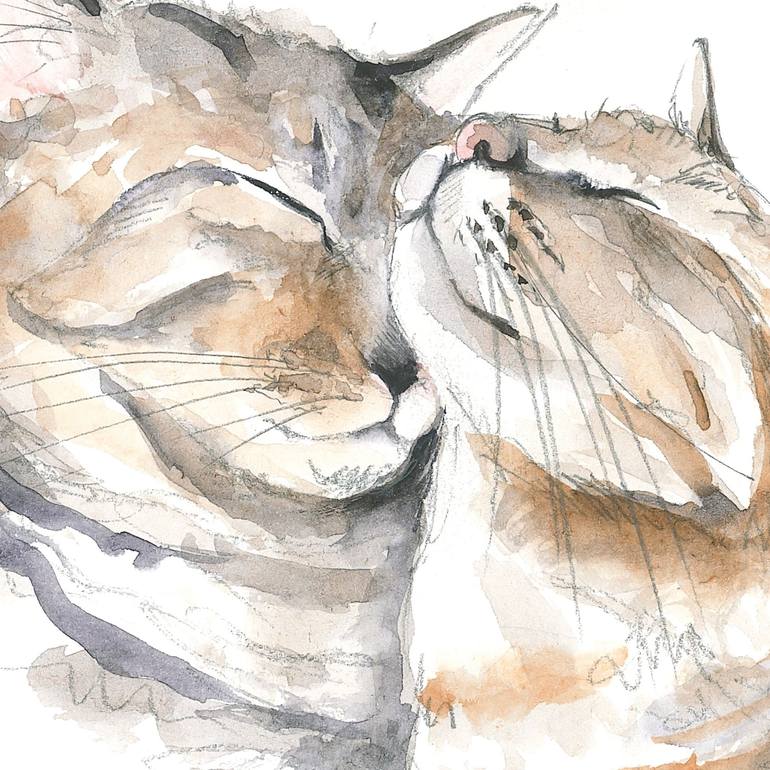 Original Cats Drawing by ISABELLE BRENT 