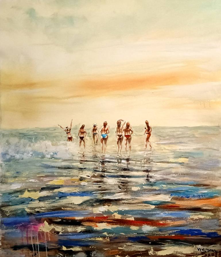 beach girls Painting by Vishalandra M Dakur | Saatchi Art Bahrain