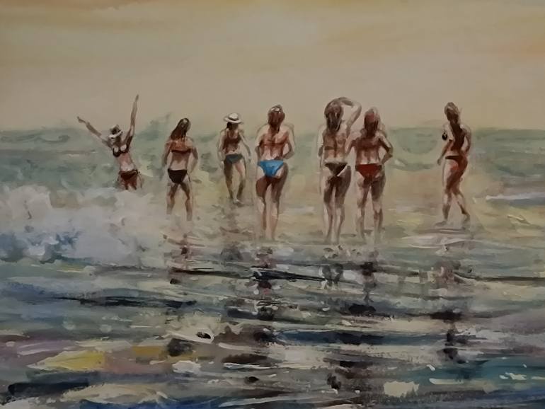 beach girls Painting by Vishalandra M Dakur | Saatchi Art Bahrain