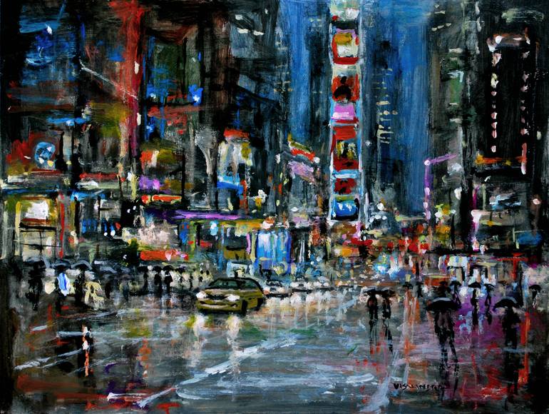 New York City In Rain Painting By Vishalandra M Dakur Saatchi Art