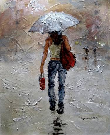 Girl In The Rain Painting By Vishalandra M Dakur Saatchi Art