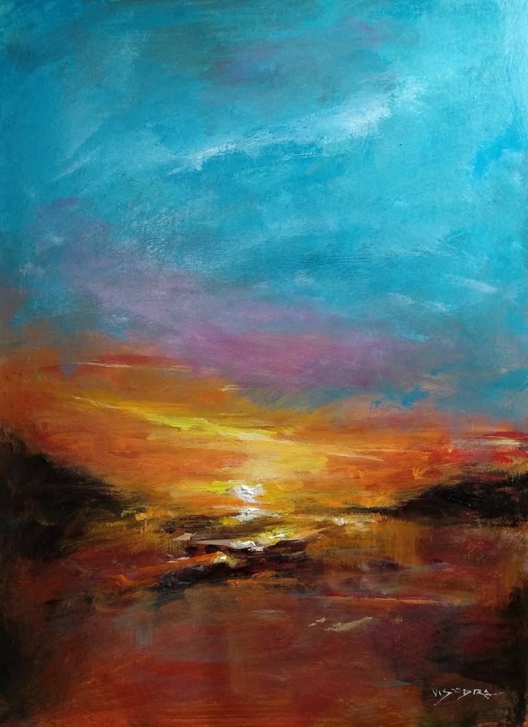 Sun setting Painting by vishalandra m dakur | Saatchi Art