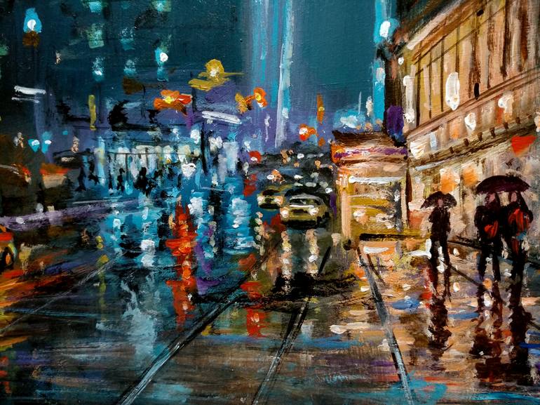 New York City Walking In The Rain Painting By Vishalandra M Dakur 