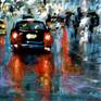 New York City rain series acrylic painting on panel in abstract style