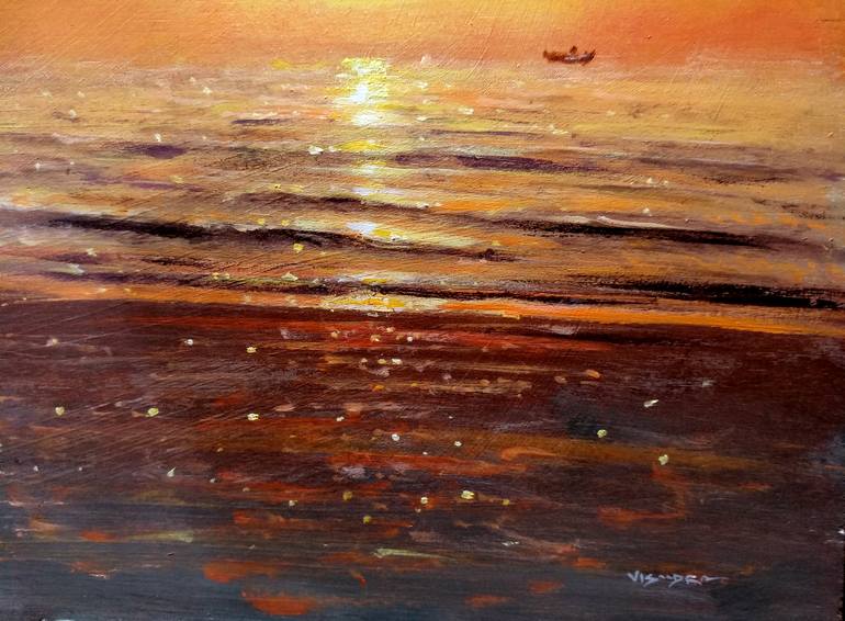 Original Beach Painting by vishalandra m dakur