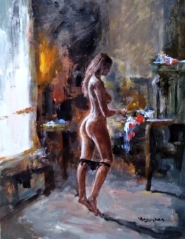 Original Figurative Nude Paintings by vishalandra m dakur