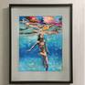 Girl swimming acrylic painting on panel in realistic style