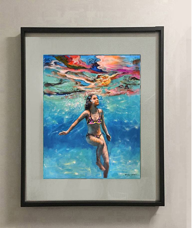 Original Photorealism Beach Painting by Vishalandra M Dakur