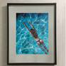 Girl swimming acrylic painting on panel in realism style