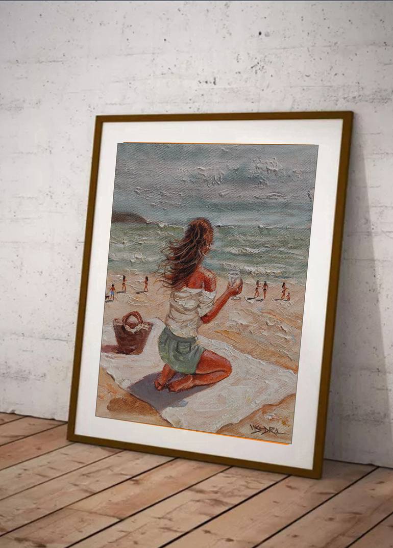Original Expressionism Beach Painting by vishalandra m dakur