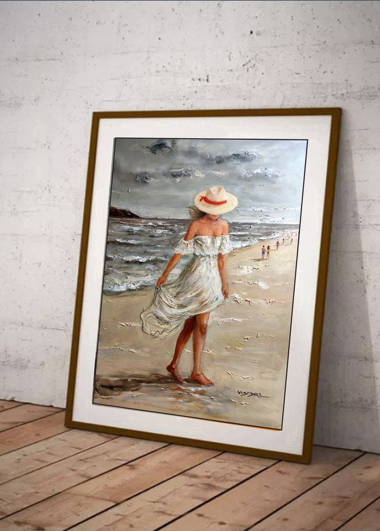 Original Figurative Beach Painting by vishalandra m dakur