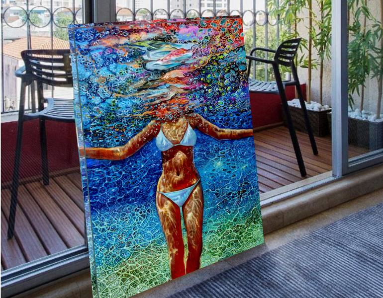 Original Pop Art Beach Painting by Vishalandra M Dakur