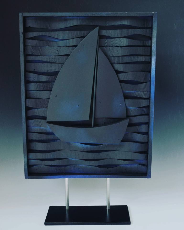 Original Abstract Expressionism Sailboat Sculpture by Halyna Lane