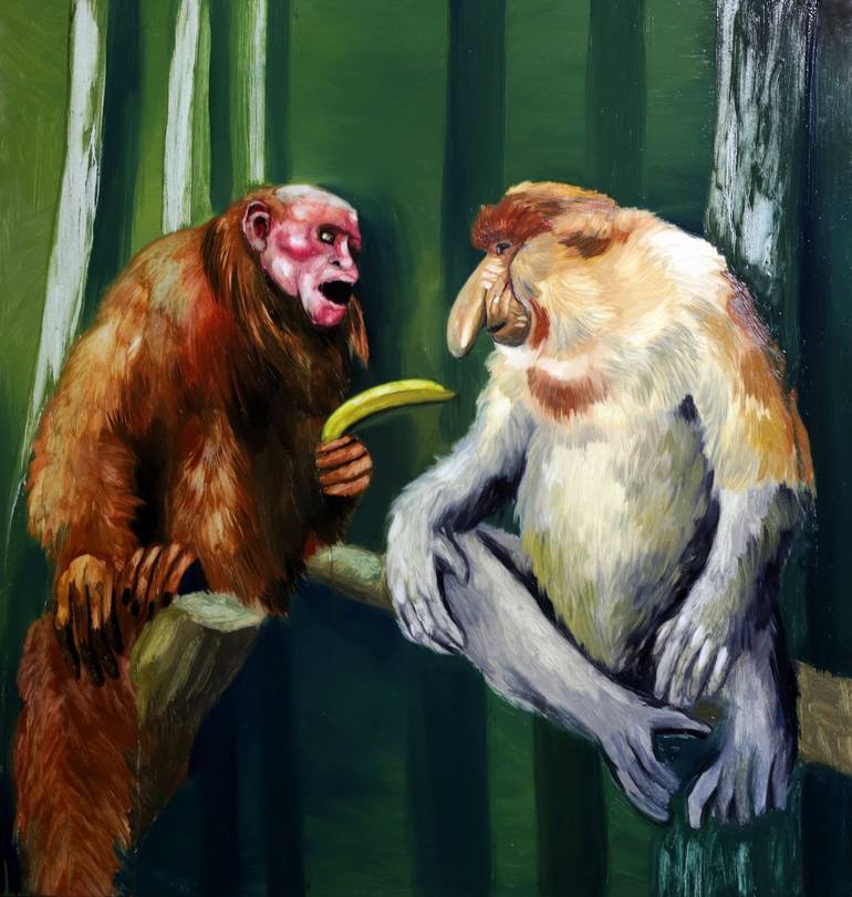 Original Animal Painting by Kacper Piskorowski | Figurative Art on Wood | Put your hands up