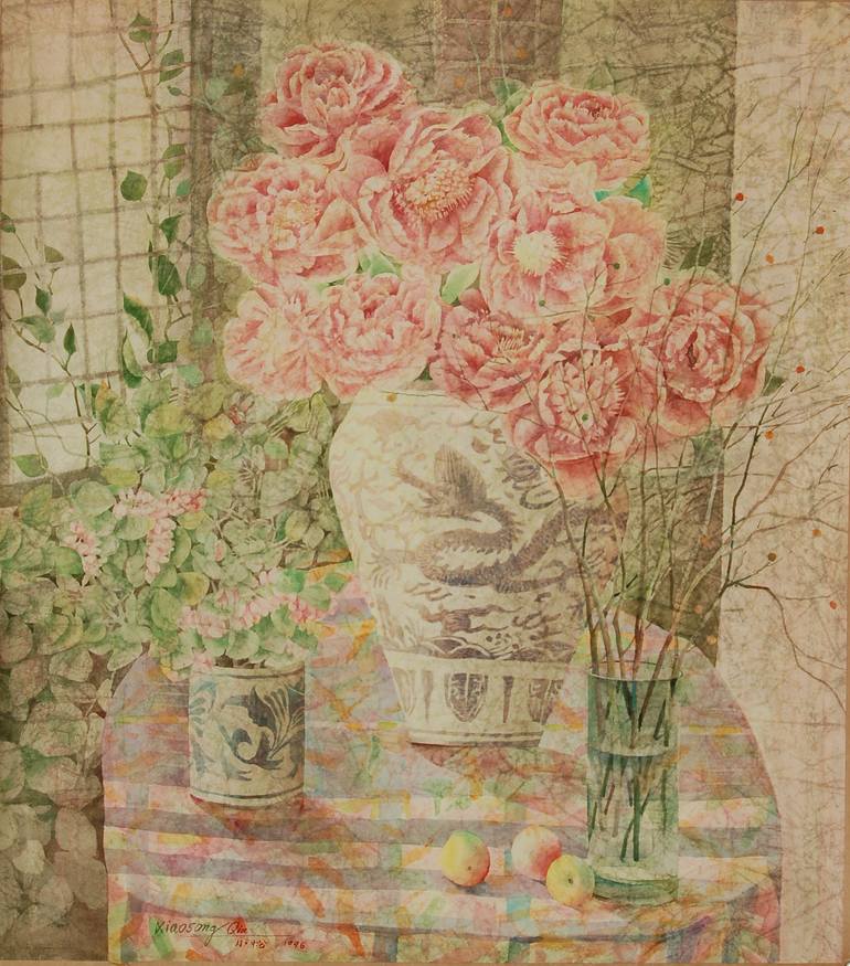 The peonies and Still life Painting by Song Qin | Saatchi Art