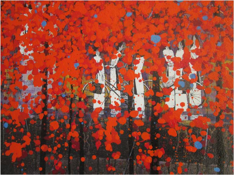 Original Art Deco Landscape Painting by Xuan Khanh Nguyen