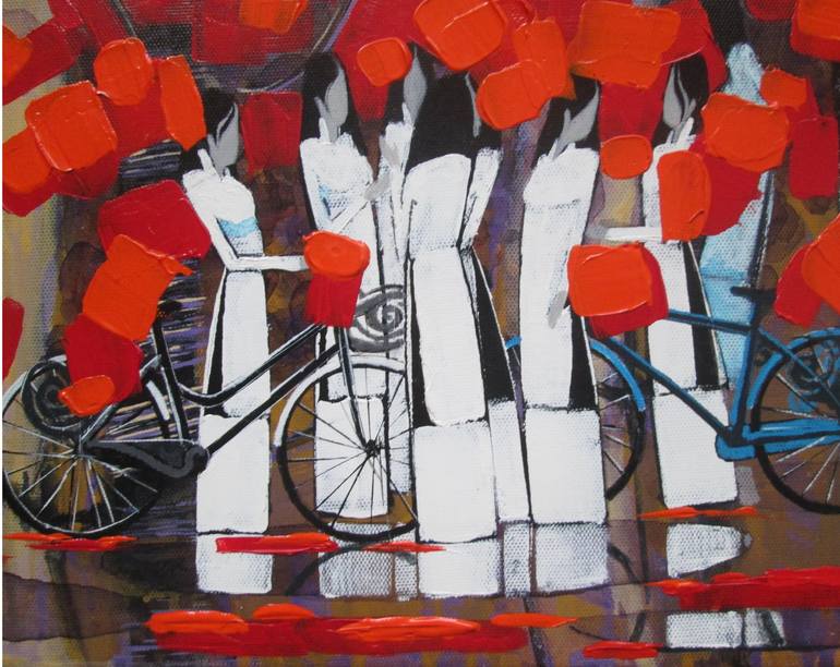 Original Art Deco Landscape Painting by Xuan Khanh Nguyen