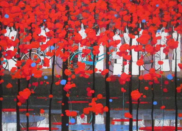 Original Art Deco Landscape Painting by Xuan Khanh Nguyen