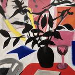 Still Life of Flowers-Black Vase with Wine Glass by robert frankel