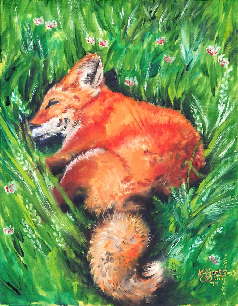 sleeping fox painting