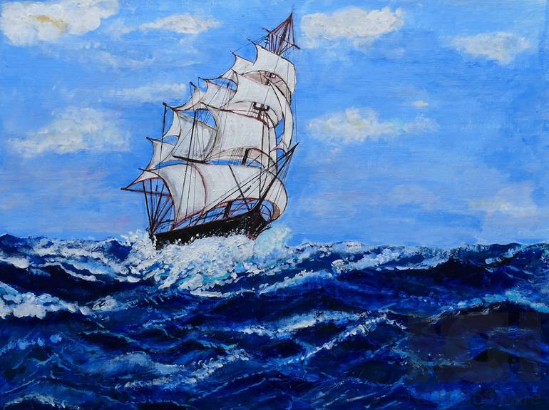 Original Fine Art Ship Painting by Shahid Zuberi