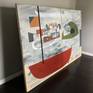 Semi-abstract composition of a boat and landscape with houses. Thinking about the idea of a "safe harbor" and the possibilities of arrival at a new destination.

Ready to hang diptych - no frame required.