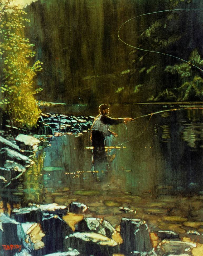 Fly Fisherman In The River Art Print