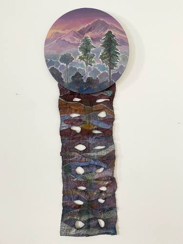Paper cut landscape - oil painting & textile art thumb