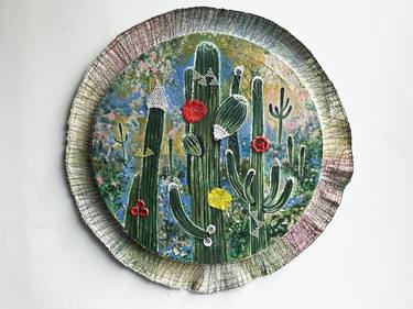 The Cactus garden, oilpainting, textile art, gardenartwork thumb