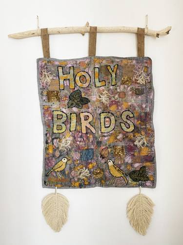 Holy Birds , Sewing Art, Textile Artwork , mixed Media thumb
