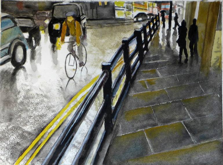 wet pavement Painting by Adrian Eckersley | Saatchi Art