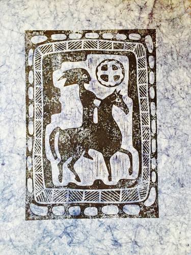 Horsewoman  linocut  handmade paper, 42x60 (100x70) thumb