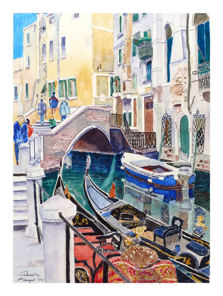 Venice canal & bridge Painting by Godwin Cassar | Saatchi Art