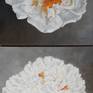 Vertical view of 2 peonies