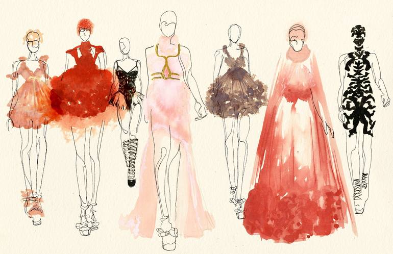 Alexander McQueen Fashion Illustrations Painting by Kimberly Lams ...