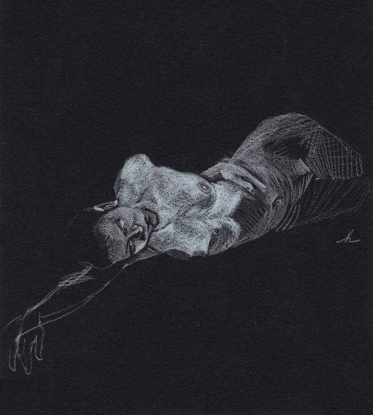 Original Conte Crayon Drawing From Life, Sleeping Reclining Woman