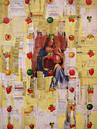 Madonna with fruits - original collage on canvas thumb