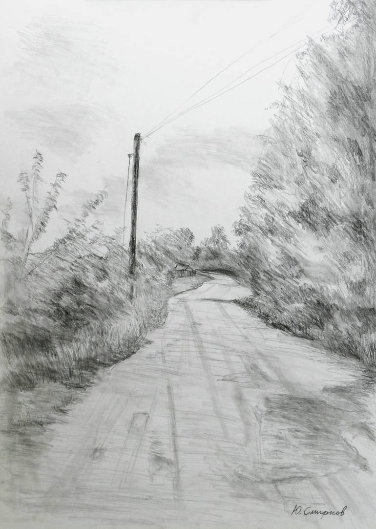 Road in the village Drawing by Yury Smirnov | Saatchi Art