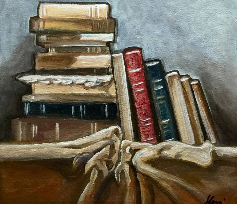 STILL LIFE WITH BOOKS AND PLANTS Painting by Maria Kireev