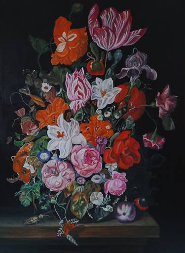 Saatchi Art Artist Bernardo Lira; Paintings, “Rachel Ruysch inspired Flowers in a Glass Vase” #art