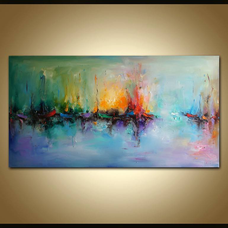 Original Abstract Expressionism Boat Painting by Stanislav Lazarov
