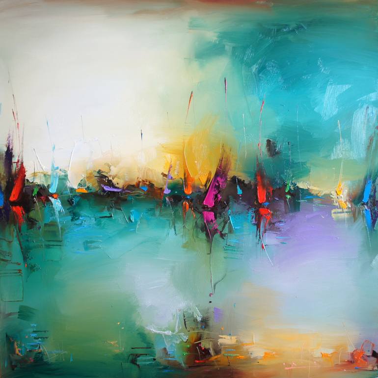 Original Abstract Expressionism Boat Painting by Stanislav Lazarov