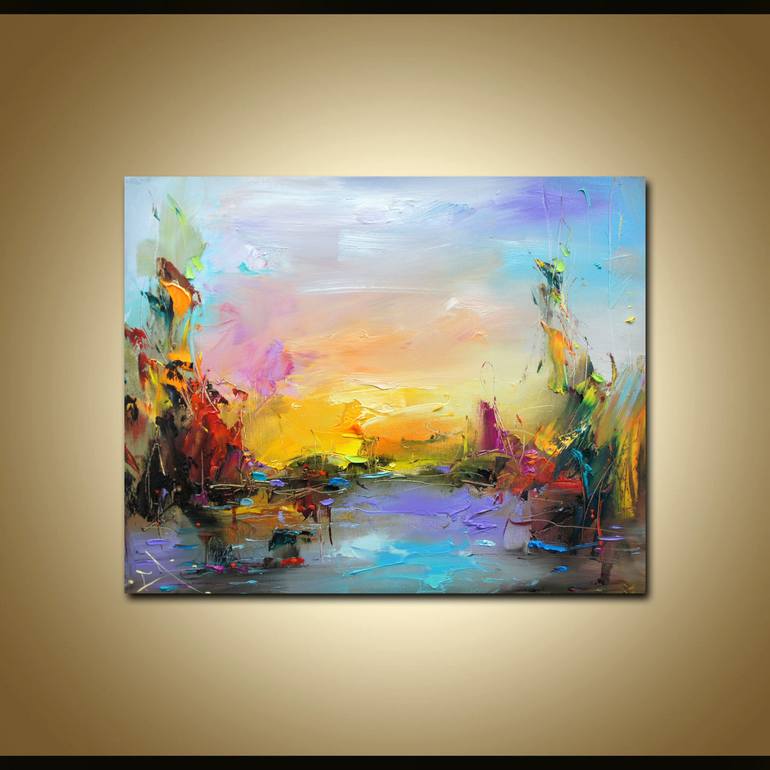 Original Landscape Painting by Stanislav Lazarov | Abstract Expressionism Art on Canvas | Spring on the lake