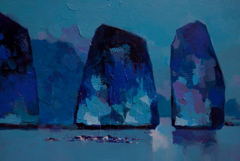 Original Art Deco Boat Painting by Khanh The Bui