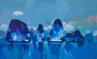 Original Art Deco Boat Painting by Khanh The Bui