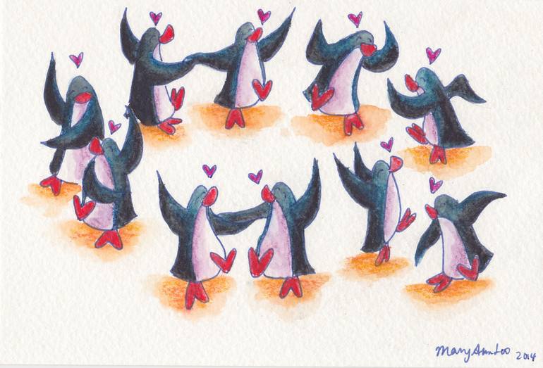 penguins dancing drawing